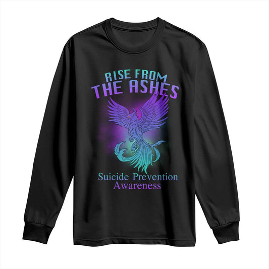 Suicide Prevention Support Long Sleeve Shirt Rise From The Ashes Phoenix Teal And Purple