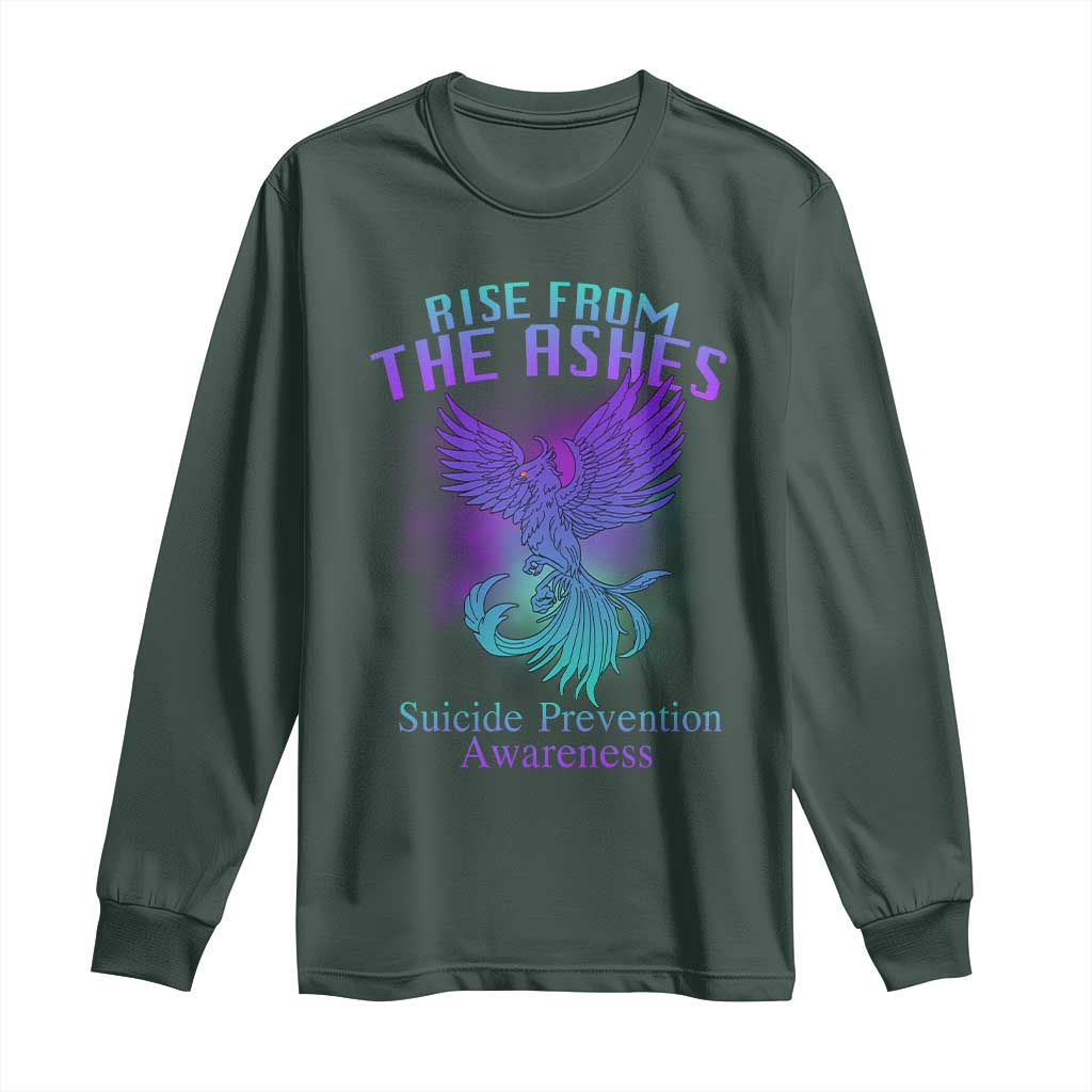 Suicide Prevention Support Long Sleeve Shirt Rise From The Ashes Phoenix Teal And Purple