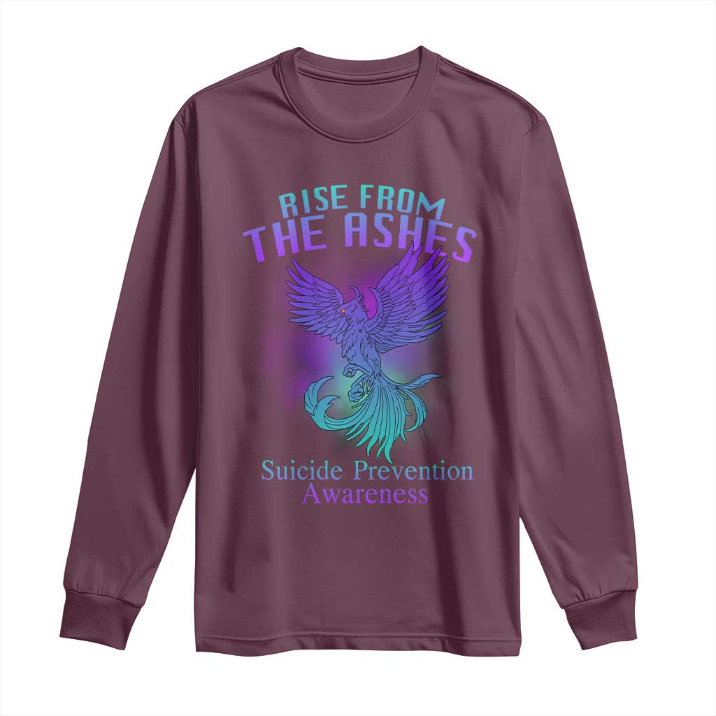 Suicide Prevention Support Long Sleeve Shirt Rise From The Ashes Phoenix Teal And Purple