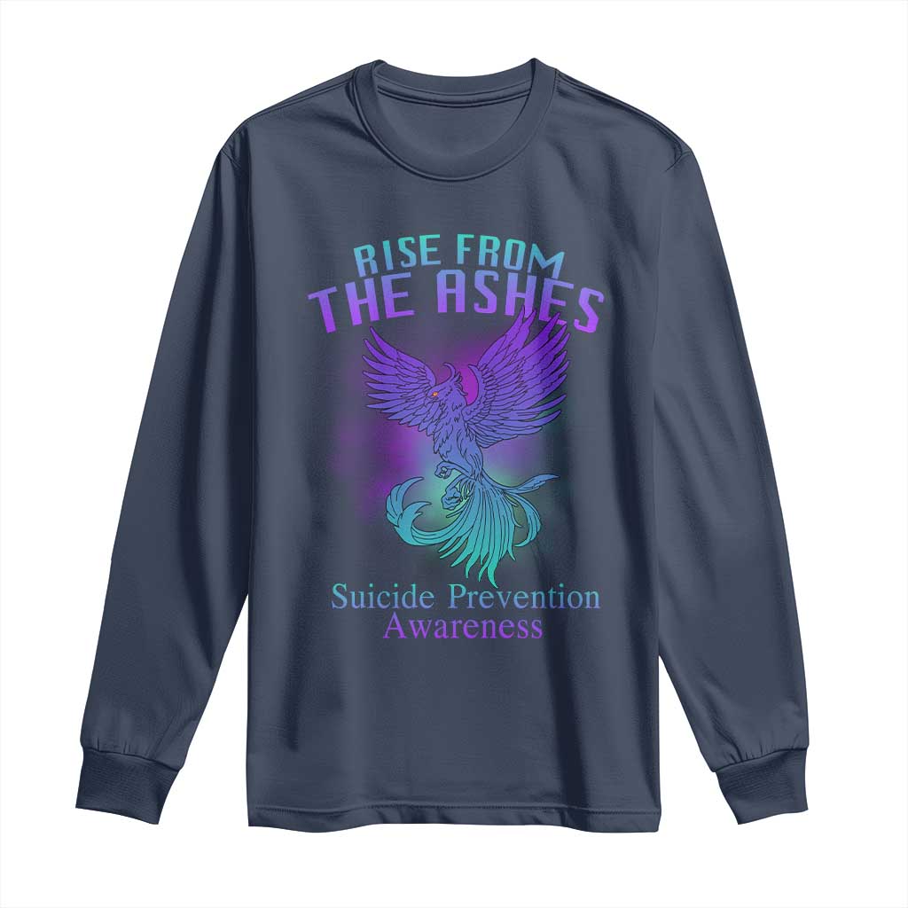 Suicide Prevention Support Long Sleeve Shirt Rise From The Ashes Phoenix Teal And Purple