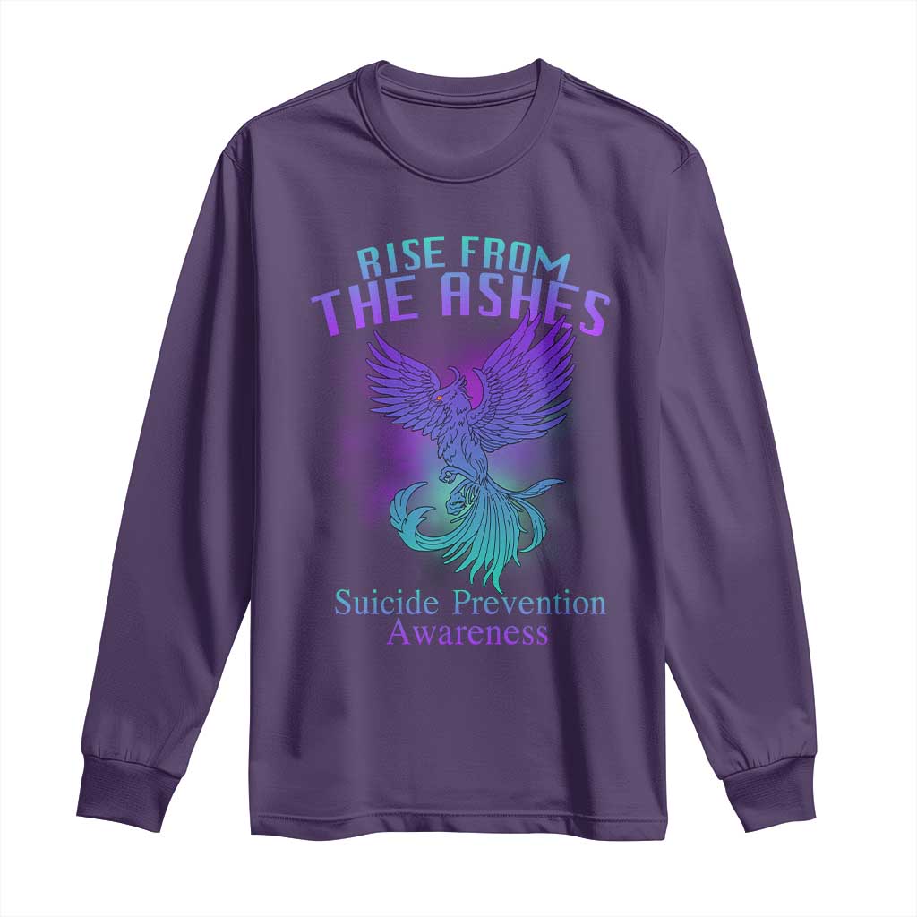 Suicide Prevention Support Long Sleeve Shirt Rise From The Ashes Phoenix Teal And Purple