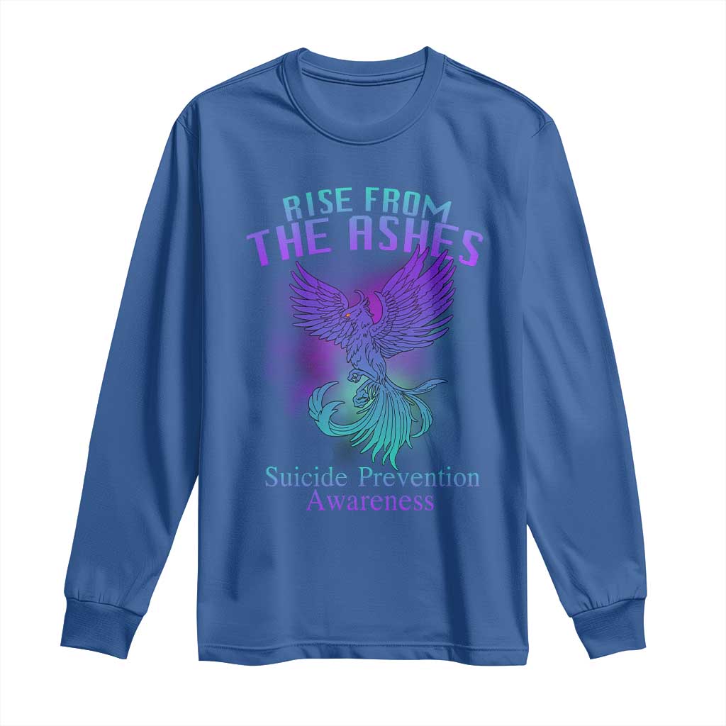 Suicide Prevention Support Long Sleeve Shirt Rise From The Ashes Phoenix Teal And Purple