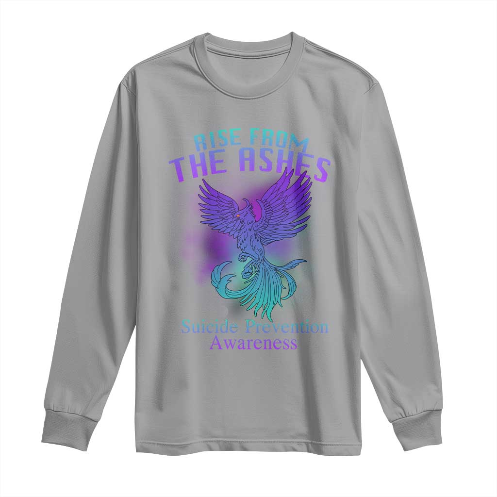 Suicide Prevention Support Long Sleeve Shirt Rise From The Ashes Phoenix Teal And Purple