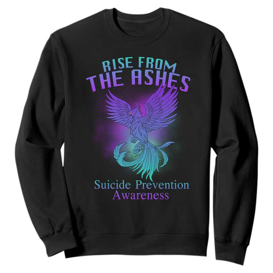 Suicide Prevention Support Sweatshirt Rise From The Ashes Phoenix Teal And Purple