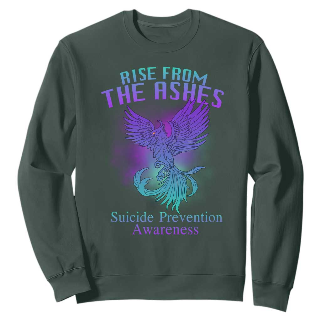 Suicide Prevention Support Sweatshirt Rise From The Ashes Phoenix Teal And Purple