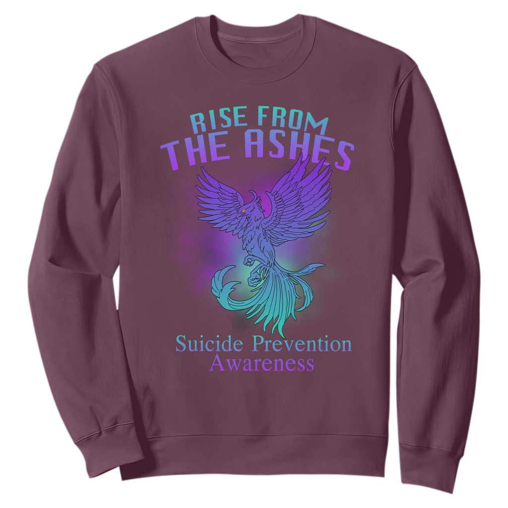 Suicide Prevention Support Sweatshirt Rise From The Ashes Phoenix Teal And Purple