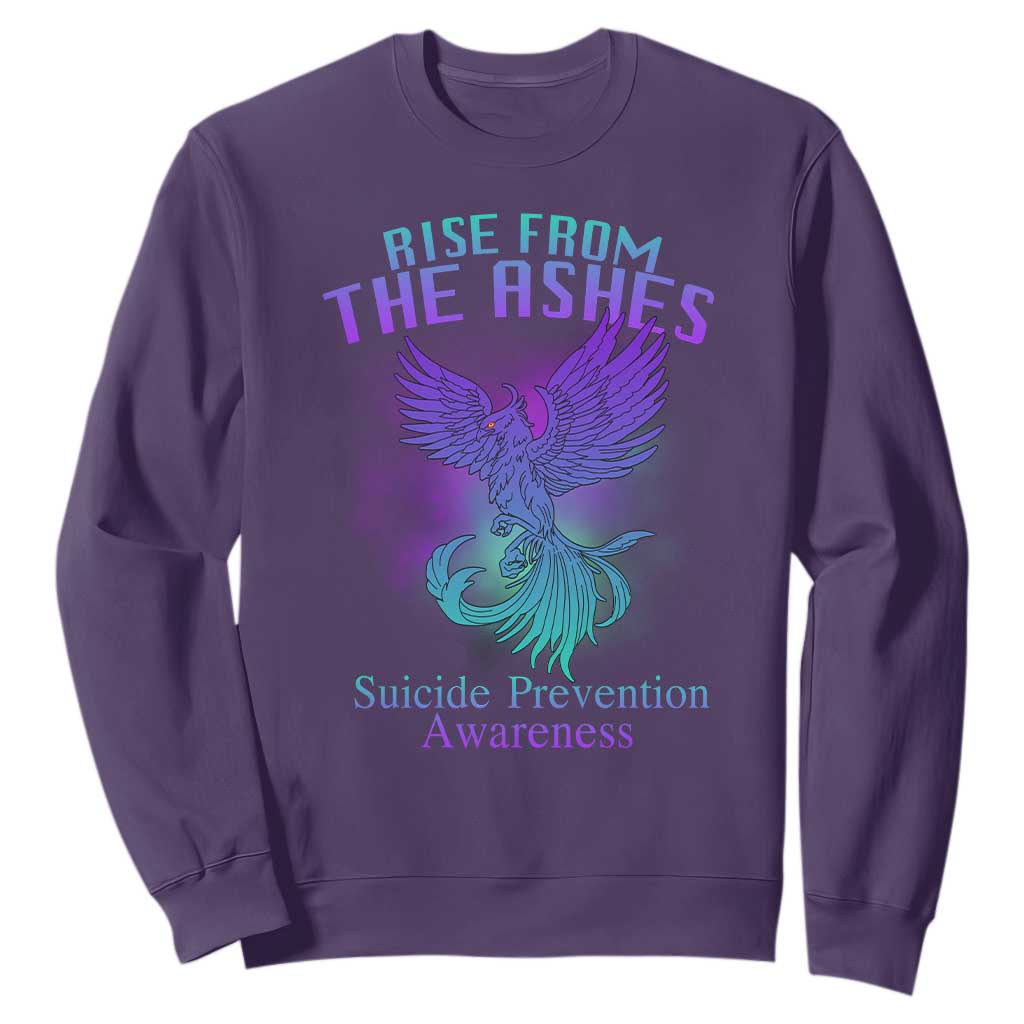 Suicide Prevention Support Sweatshirt Rise From The Ashes Phoenix Teal And Purple