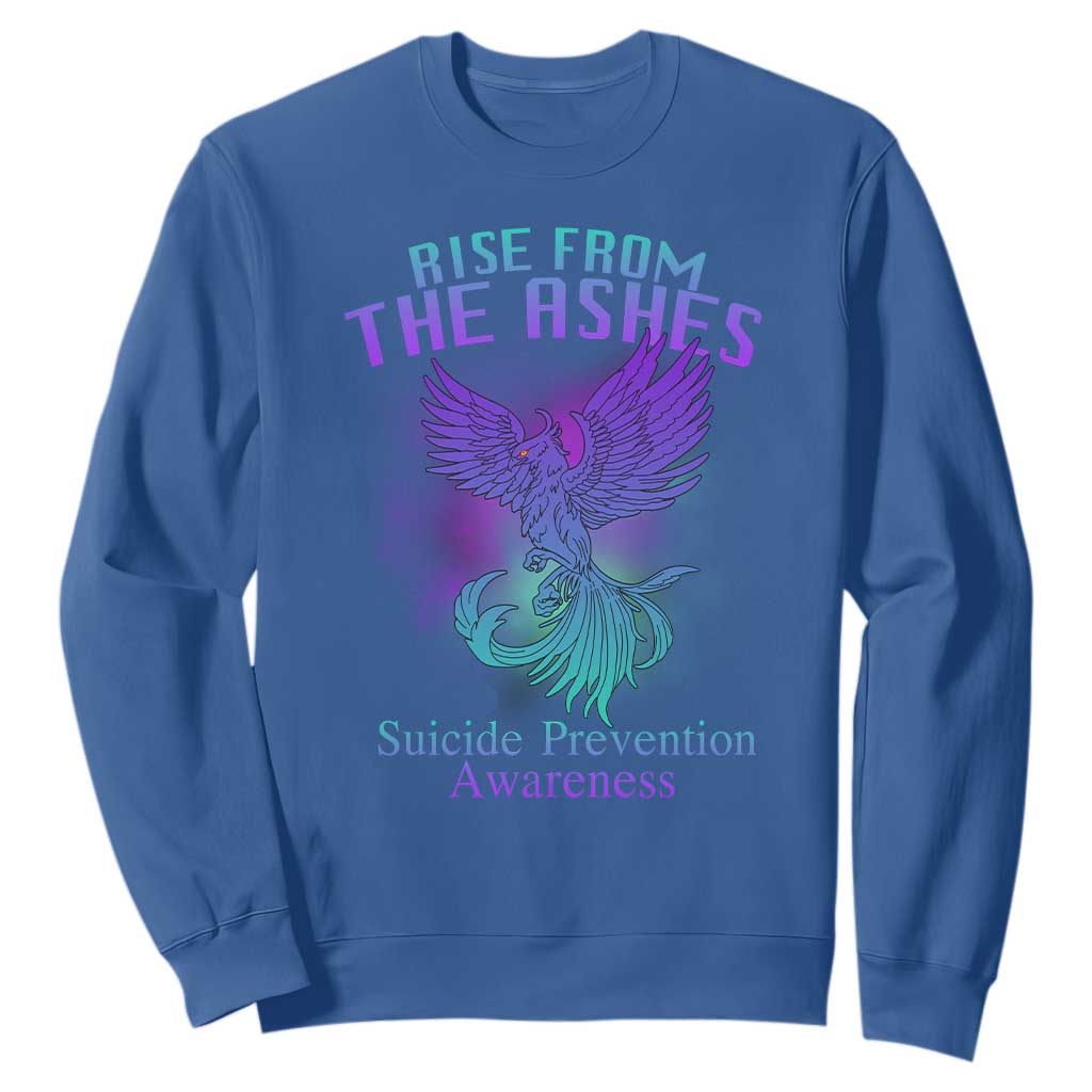 Suicide Prevention Support Sweatshirt Rise From The Ashes Phoenix Teal And Purple