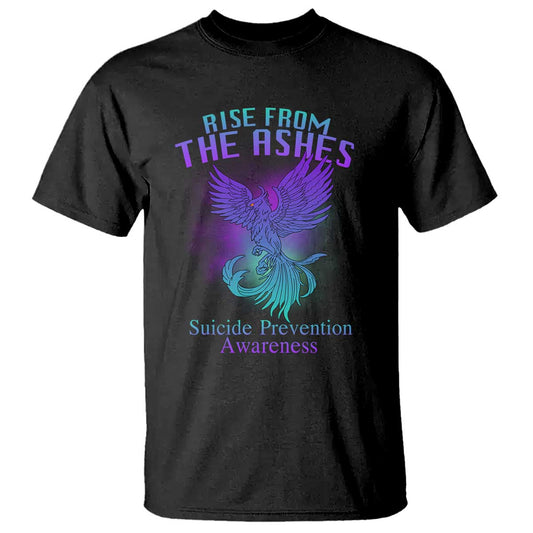 Suicide Prevention Support T Shirt Rise From The Ashes Phoenix Teal And Purple