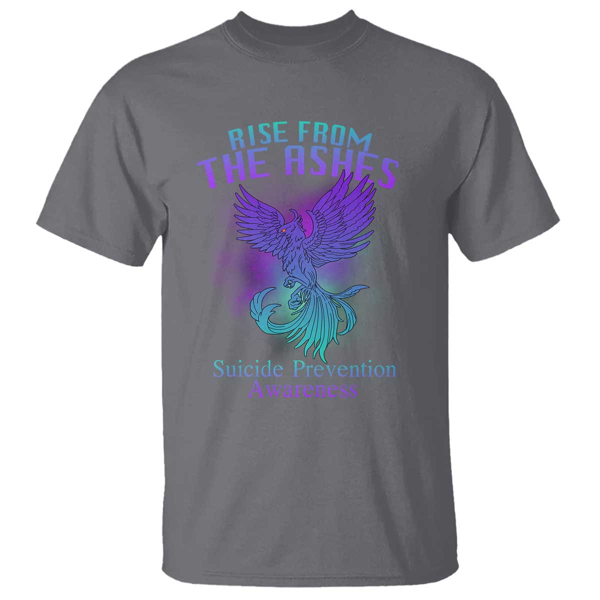 Suicide Prevention Support T Shirt Rise From The Ashes Phoenix Teal And Purple