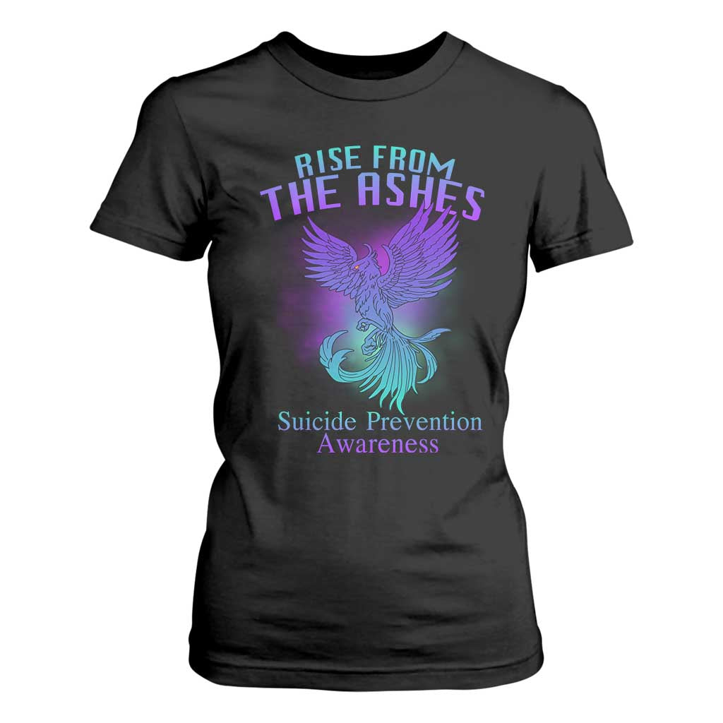 Suicide Prevention Support T Shirt For Women Rise From The Ashes Phoenix Teal And Purple