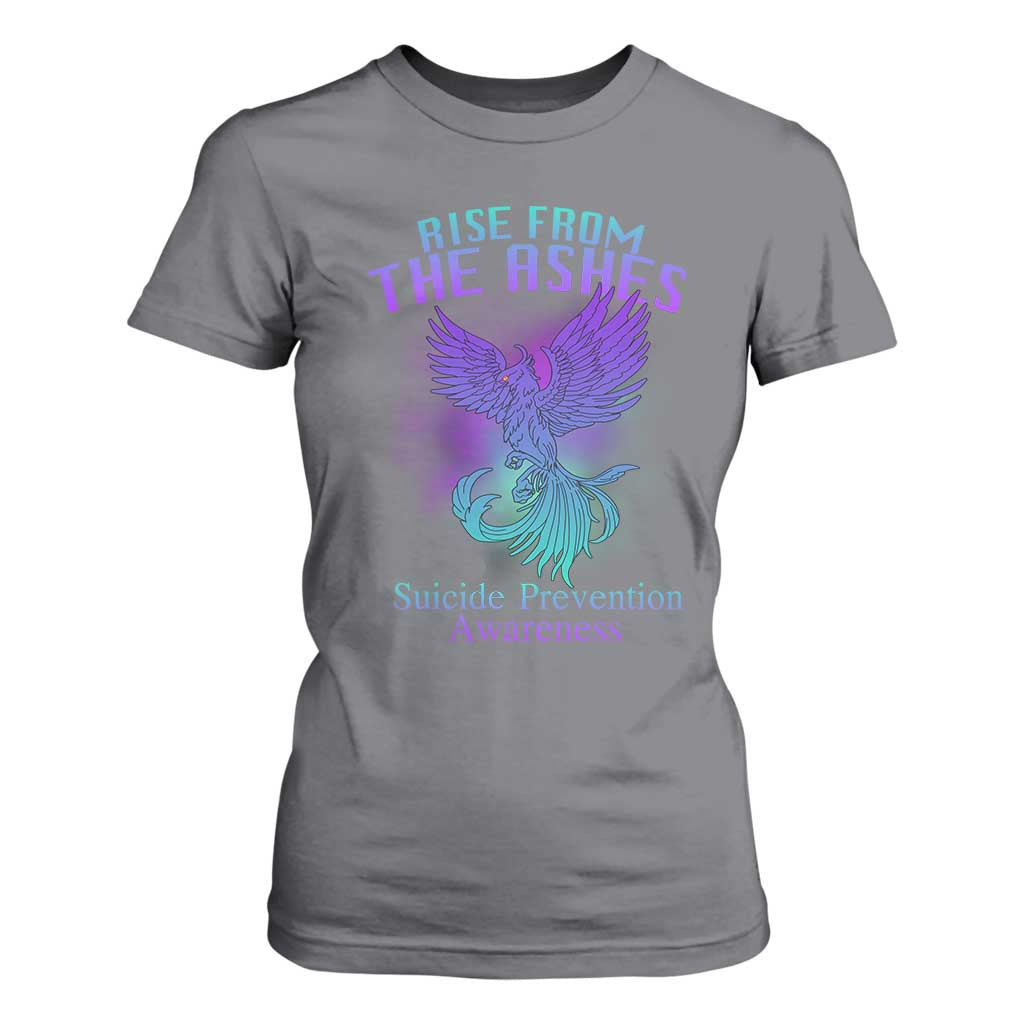Suicide Prevention Support T Shirt For Women Rise From The Ashes Phoenix Teal And Purple