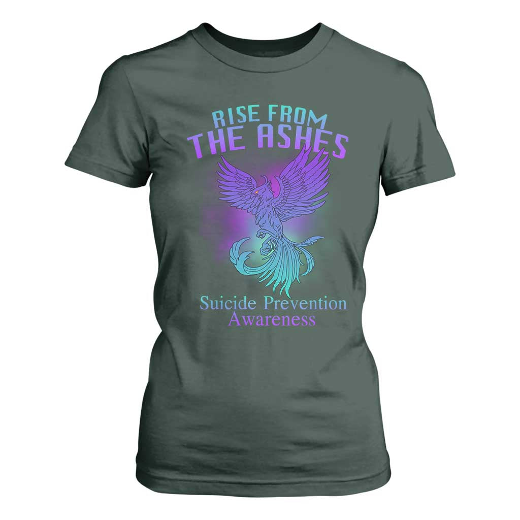 Suicide Prevention Support T Shirt For Women Rise From The Ashes Phoenix Teal And Purple