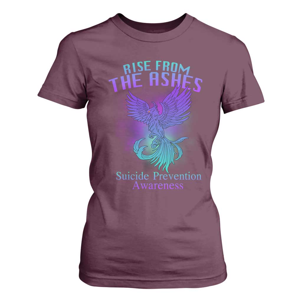 Suicide Prevention Support T Shirt For Women Rise From The Ashes Phoenix Teal And Purple