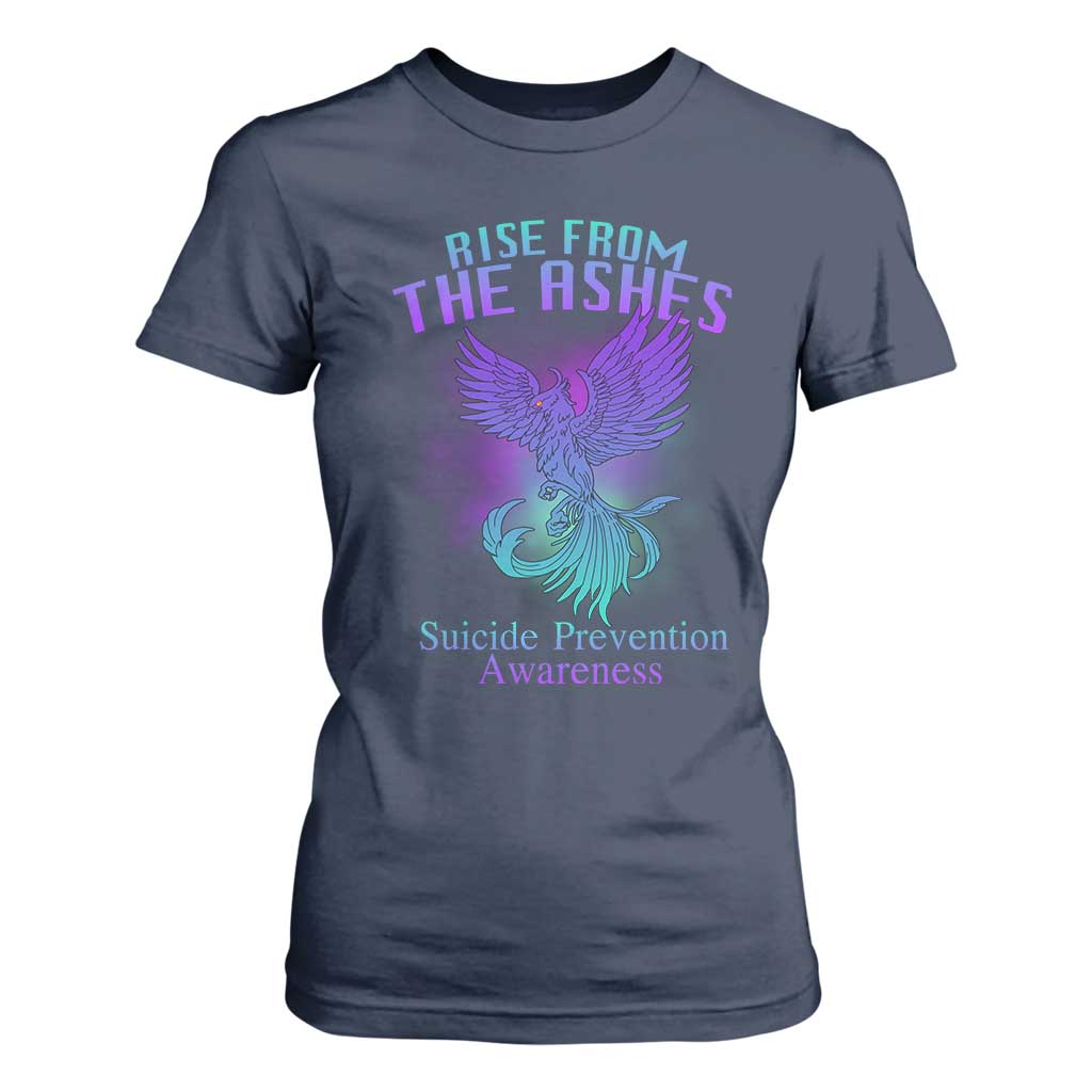 Suicide Prevention Support T Shirt For Women Rise From The Ashes Phoenix Teal And Purple