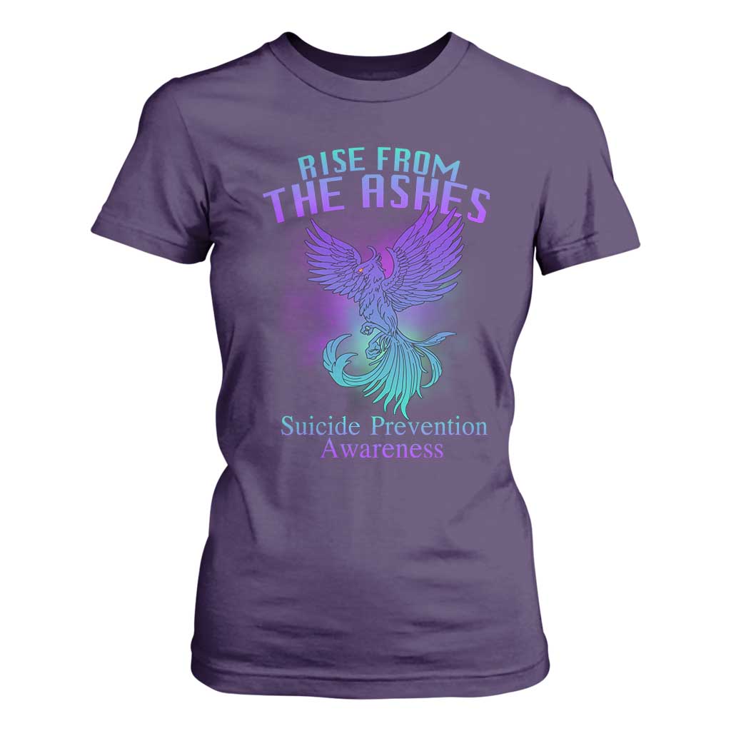 Suicide Prevention Support T Shirt For Women Rise From The Ashes Phoenix Teal And Purple