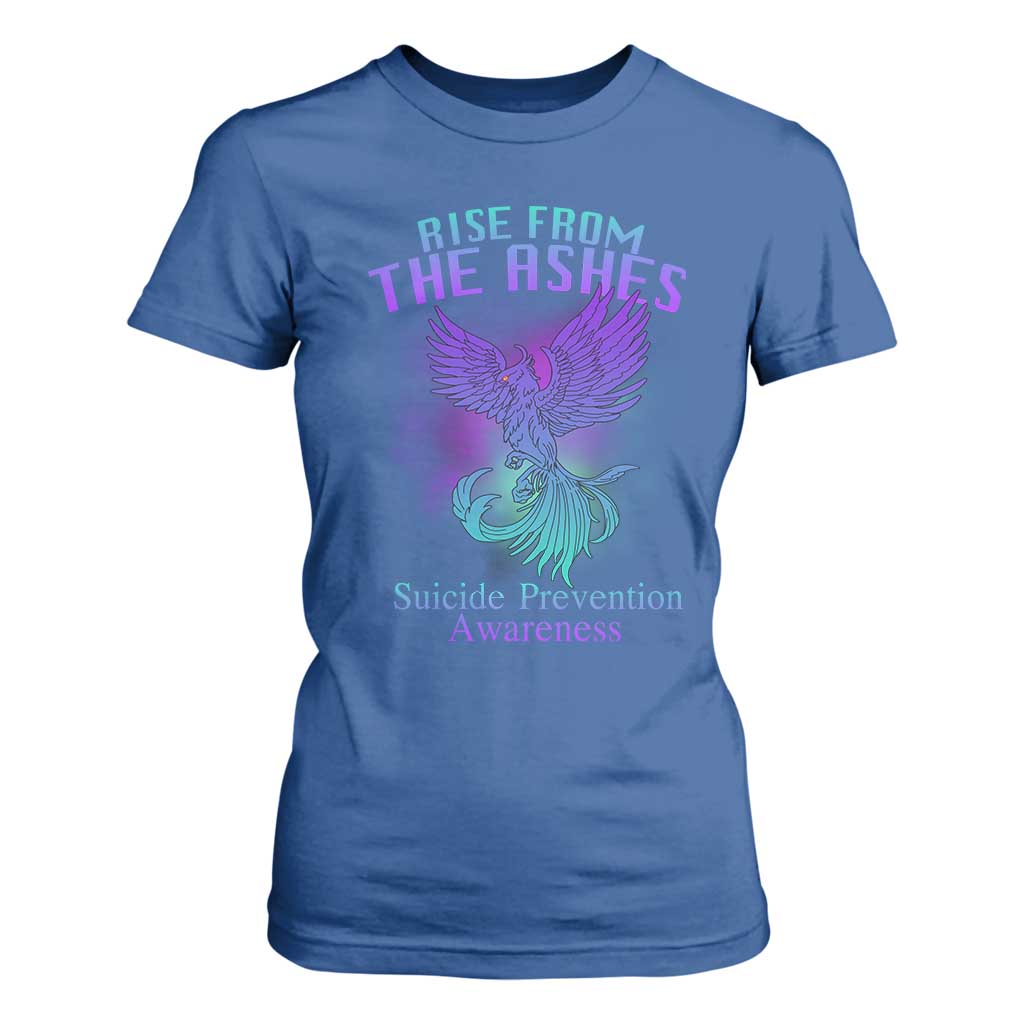 Suicide Prevention Support T Shirt For Women Rise From The Ashes Phoenix Teal And Purple