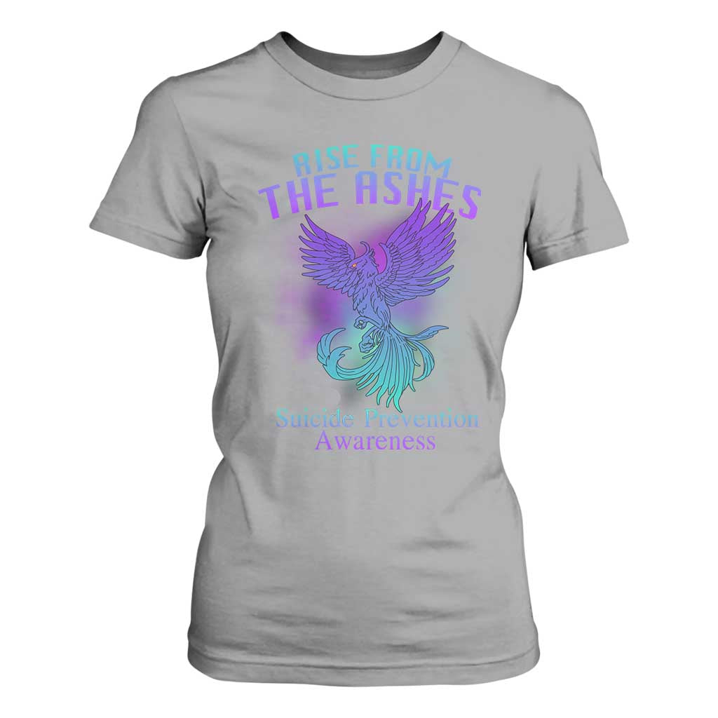 Suicide Prevention Support T Shirt For Women Rise From The Ashes Phoenix Teal And Purple