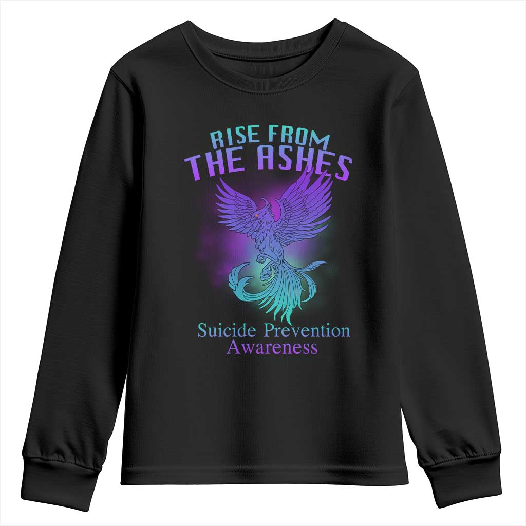 Suicide Prevention Support Youth Sweatshirt Rise From The Ashes Phoenix Teal And Purple