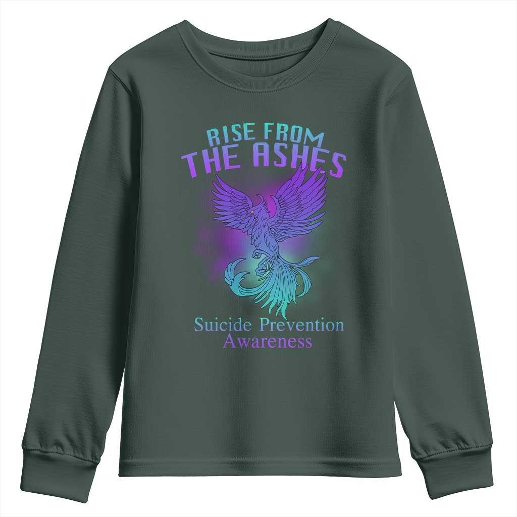 Suicide Prevention Support Youth Sweatshirt Rise From The Ashes Phoenix Teal And Purple