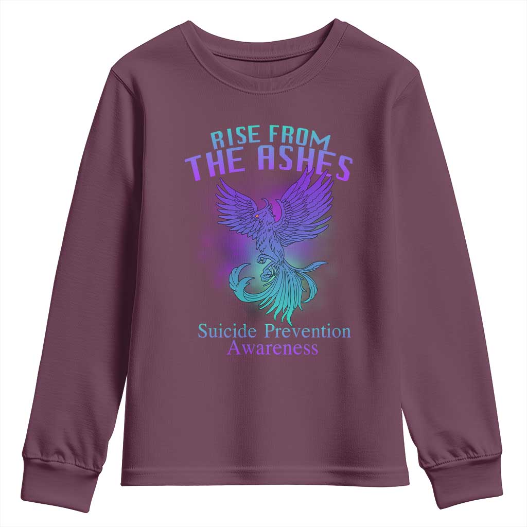 Suicide Prevention Support Youth Sweatshirt Rise From The Ashes Phoenix Teal And Purple