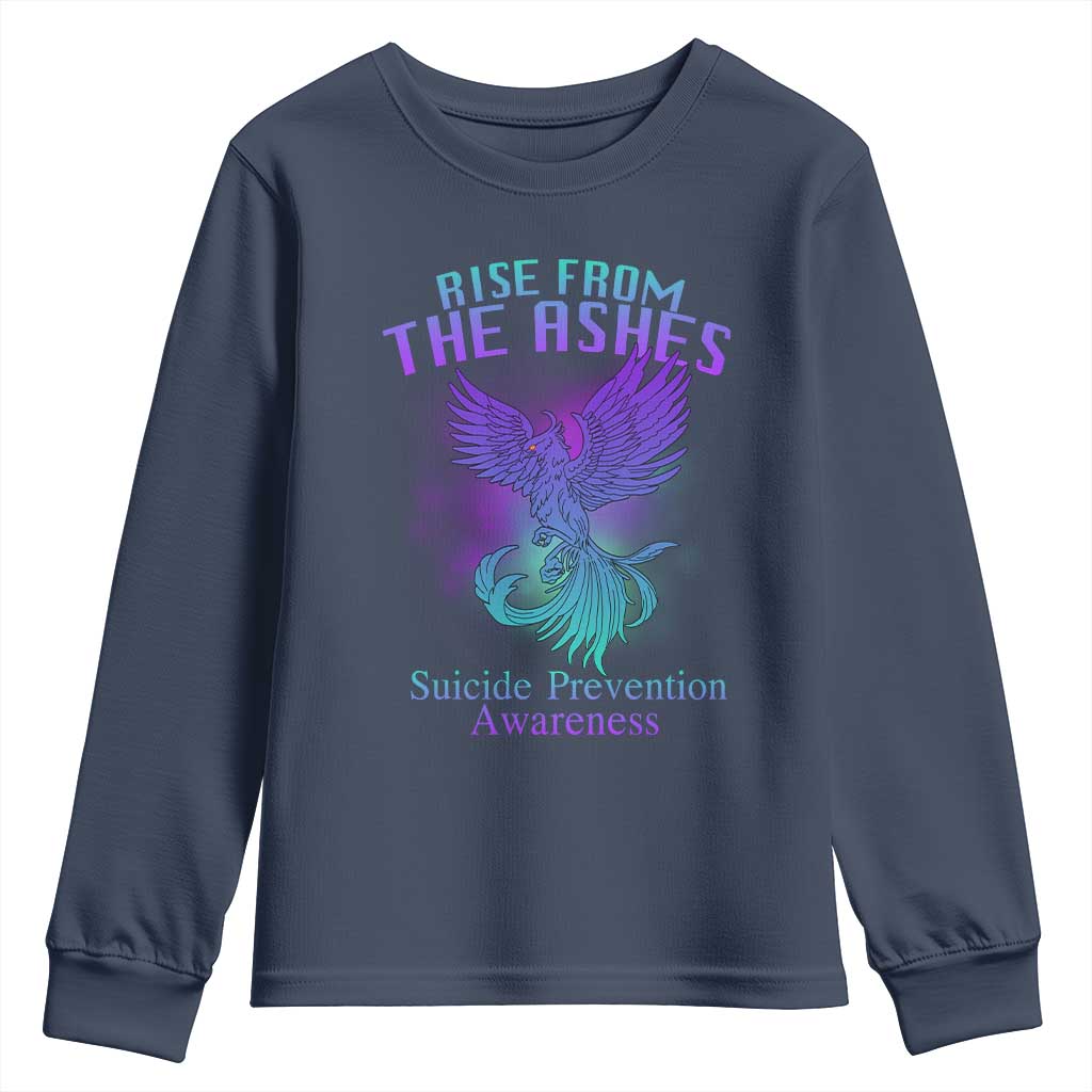 Suicide Prevention Support Youth Sweatshirt Rise From The Ashes Phoenix Teal And Purple