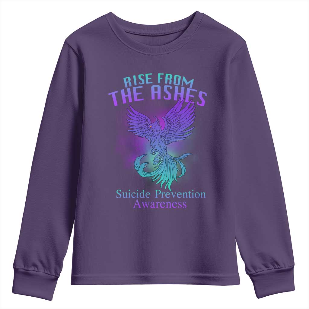 Suicide Prevention Support Youth Sweatshirt Rise From The Ashes Phoenix Teal And Purple