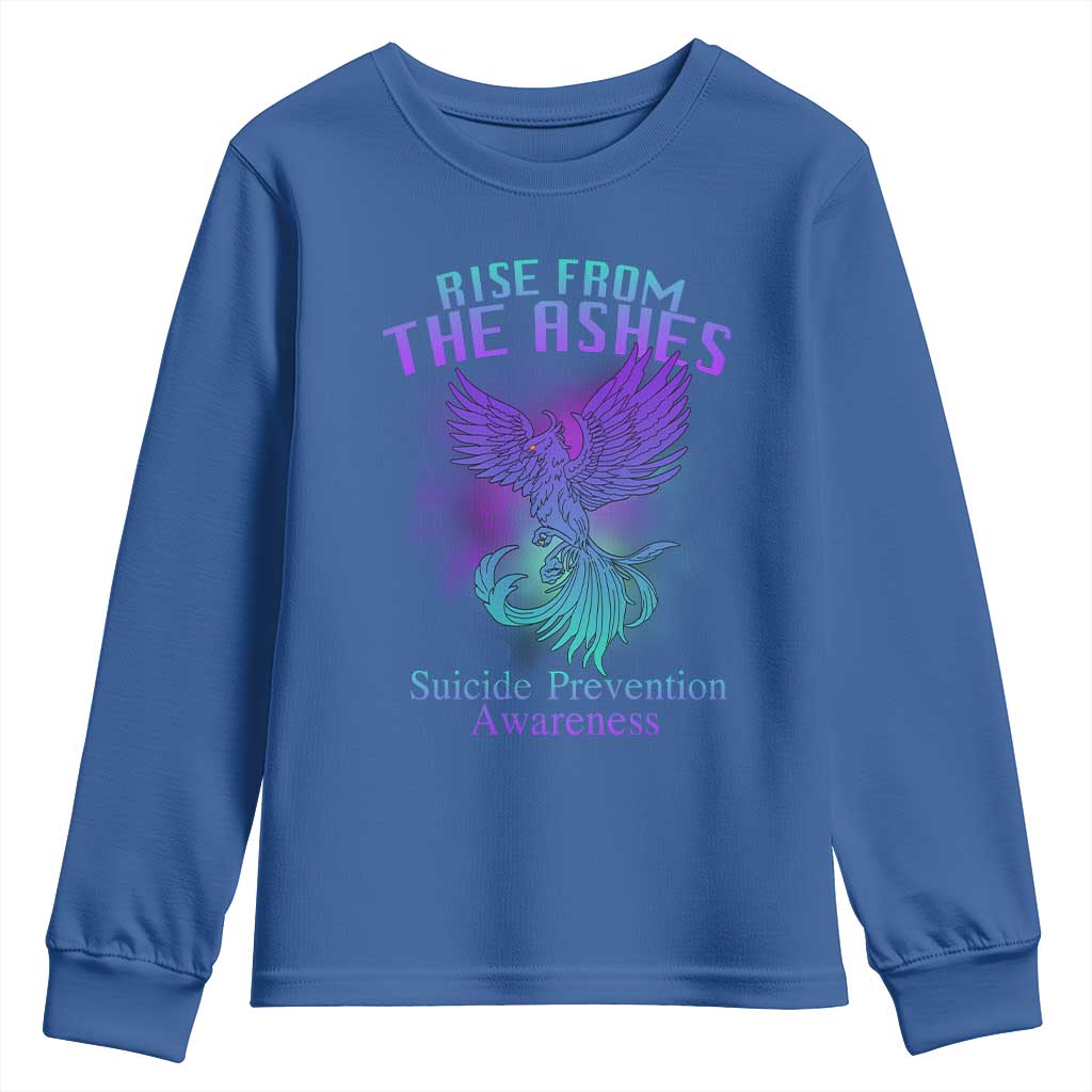 Suicide Prevention Support Youth Sweatshirt Rise From The Ashes Phoenix Teal And Purple