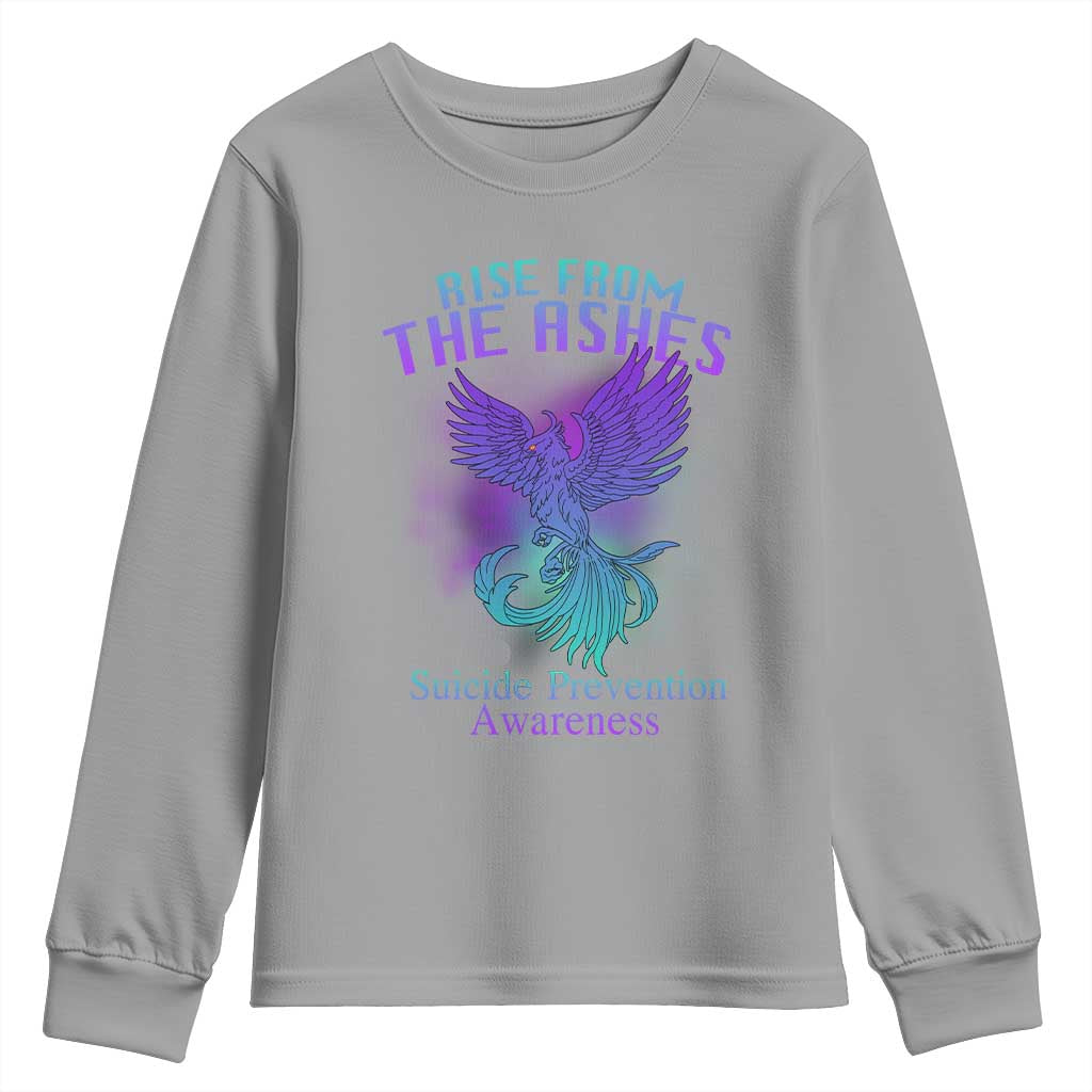 Suicide Prevention Support Youth Sweatshirt Rise From The Ashes Phoenix Teal And Purple