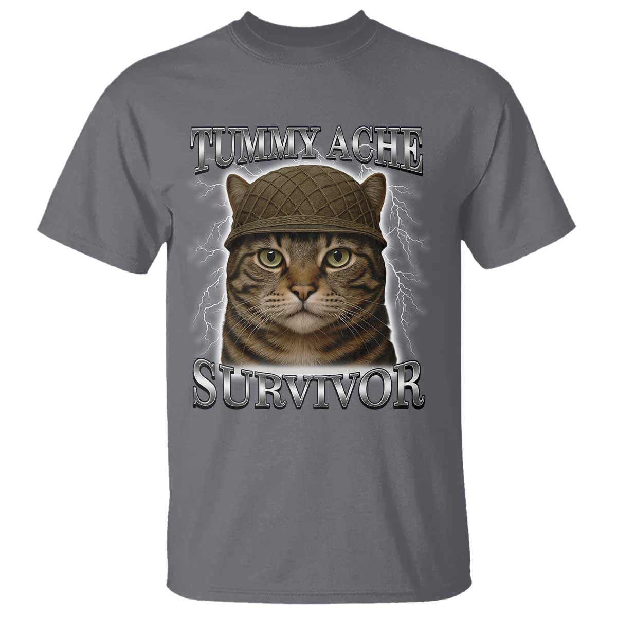 funny-cat-meme-humor-t-shirt-tummy-ache-survivor-lightning-cats-parody