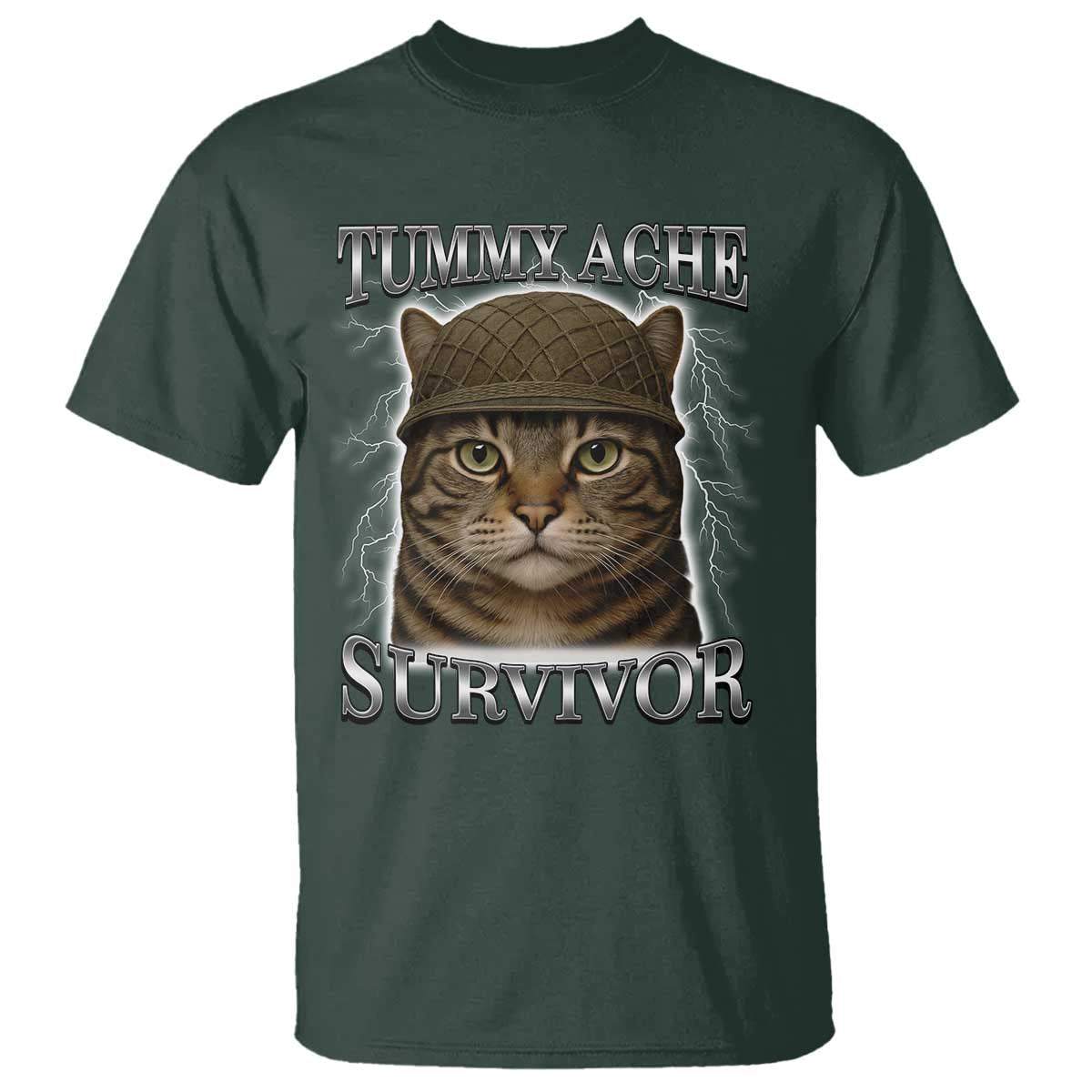 funny-cat-meme-humor-t-shirt-tummy-ache-survivor-lightning-cats-parody