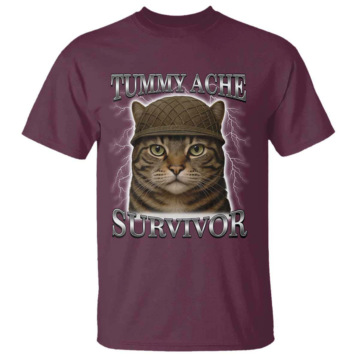 funny-cat-meme-humor-t-shirt-tummy-ache-survivor-lightning-cats-parody