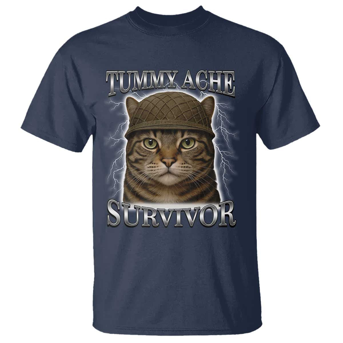 funny-cat-meme-humor-t-shirt-tummy-ache-survivor-lightning-cats-parody