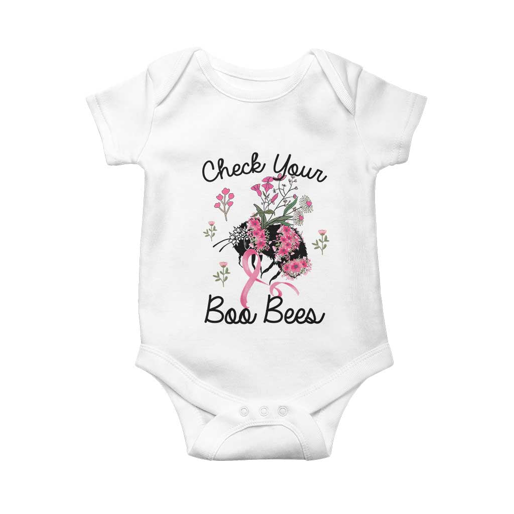 Breast Cancer Support Squad Baby Onesie Check Your Boo Bees Pink Ribbon