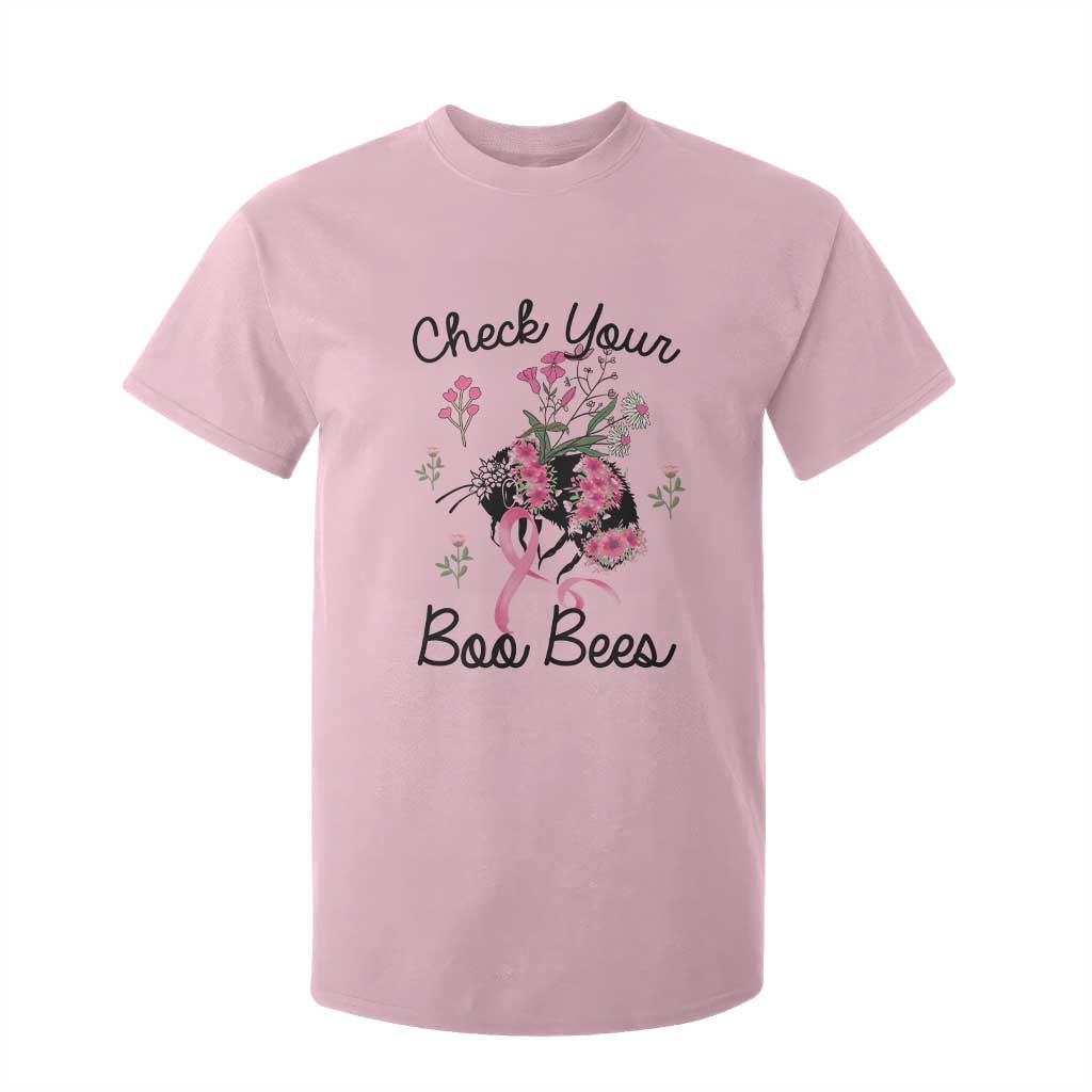 Breast Cancer Support Squad T Shirt For Kid Check Your Boo Bees Pink Ribbon