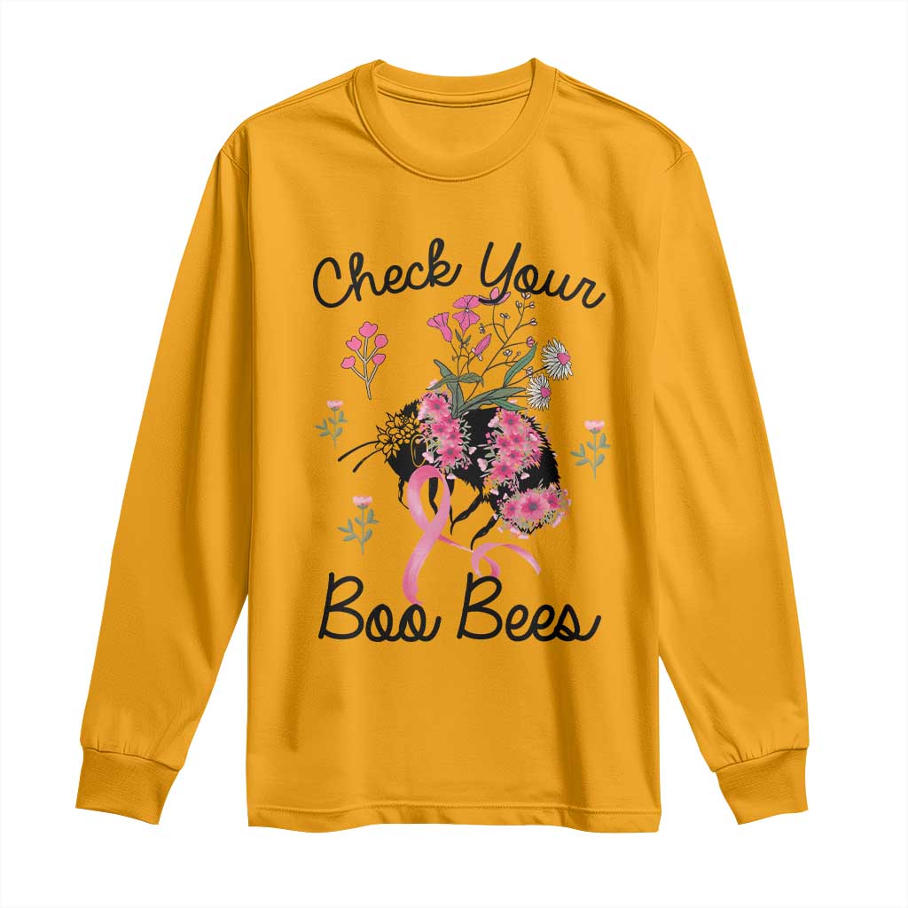 Breast Cancer Support Squad Long Sleeve Shirt Check Your Boo Bees Pink Ribbon