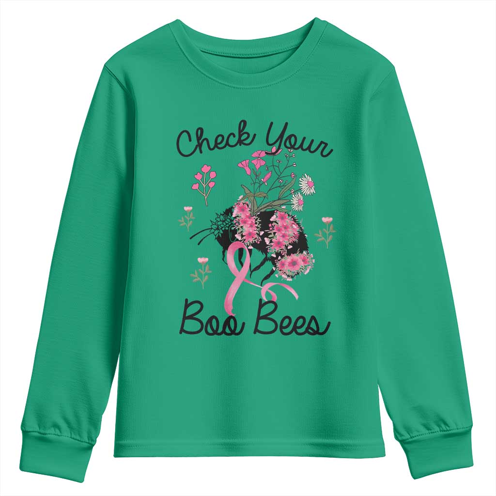 Breast Cancer Support Squad Youth Sweatshirt Check Your Boo Bees Pink Ribbon
