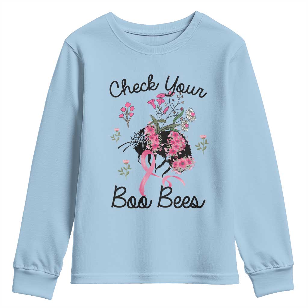 Breast Cancer Support Squad Youth Sweatshirt Check Your Boo Bees Pink Ribbon