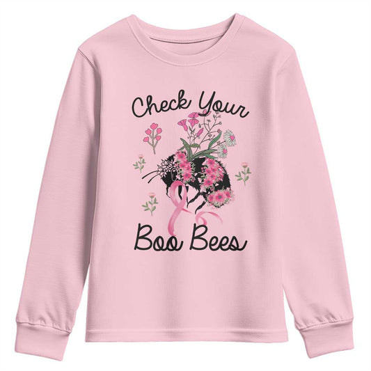 Breast Cancer Support Squad Youth Sweatshirt Check Your Boo Bees Pink Ribbon