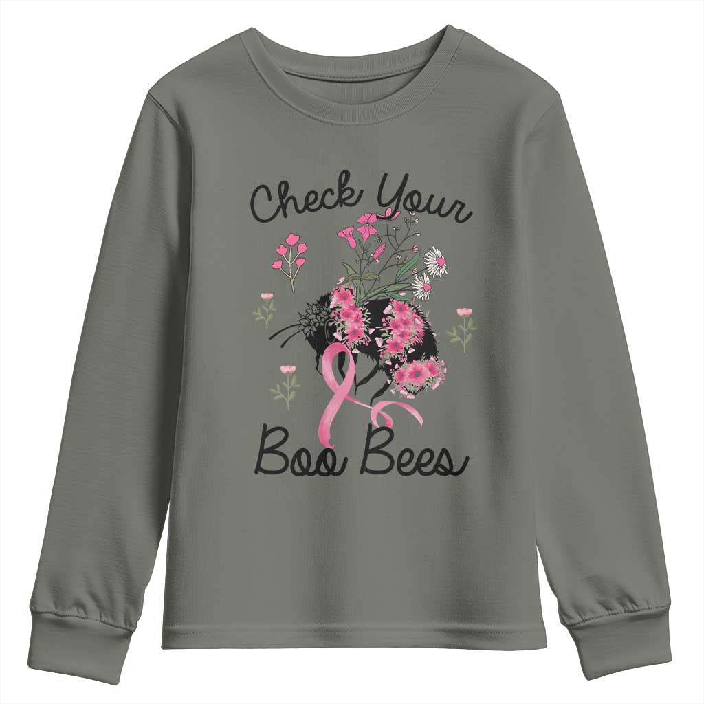 Breast Cancer Support Squad Youth Sweatshirt Check Your Boo Bees Pink Ribbon