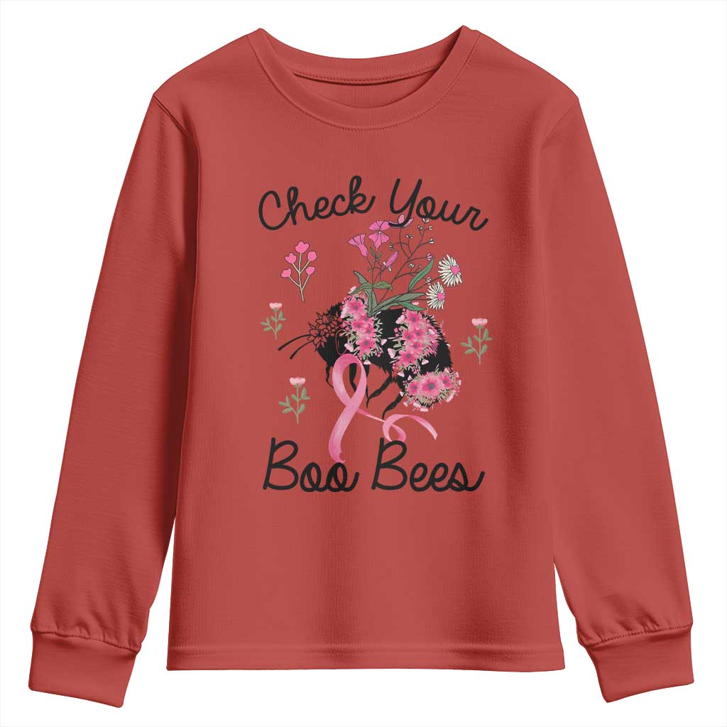 Breast Cancer Support Squad Youth Sweatshirt Check Your Boo Bees Pink Ribbon