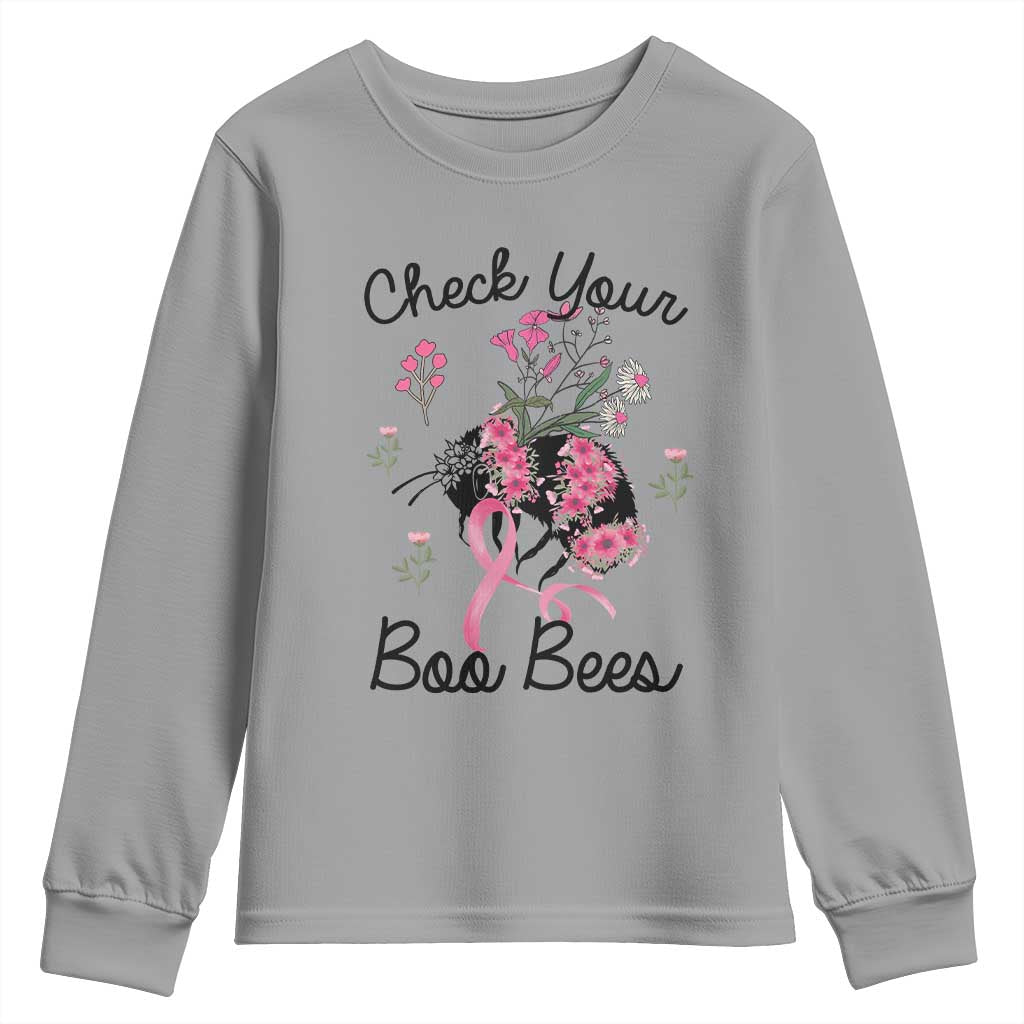 Breast Cancer Support Squad Youth Sweatshirt Check Your Boo Bees Pink Ribbon