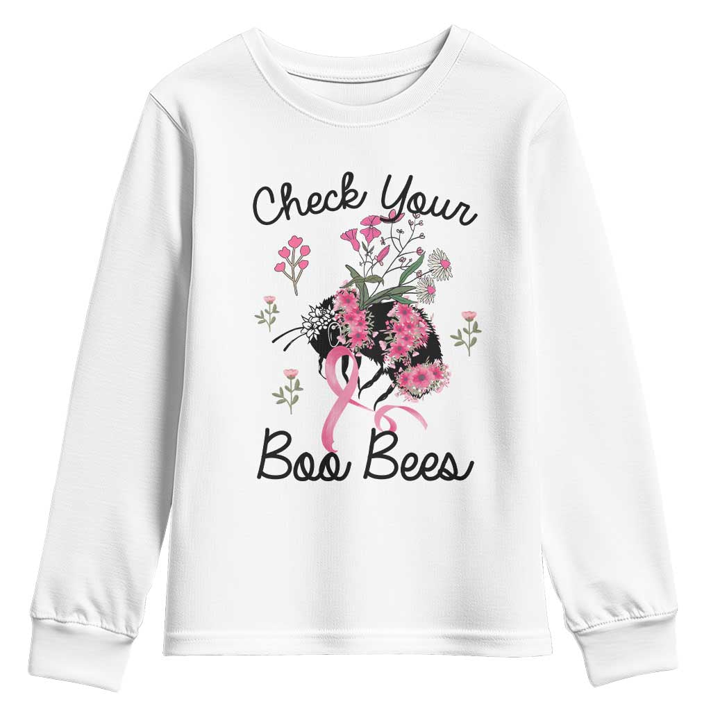 Breast Cancer Support Squad Youth Sweatshirt Check Your Boo Bees Pink Ribbon