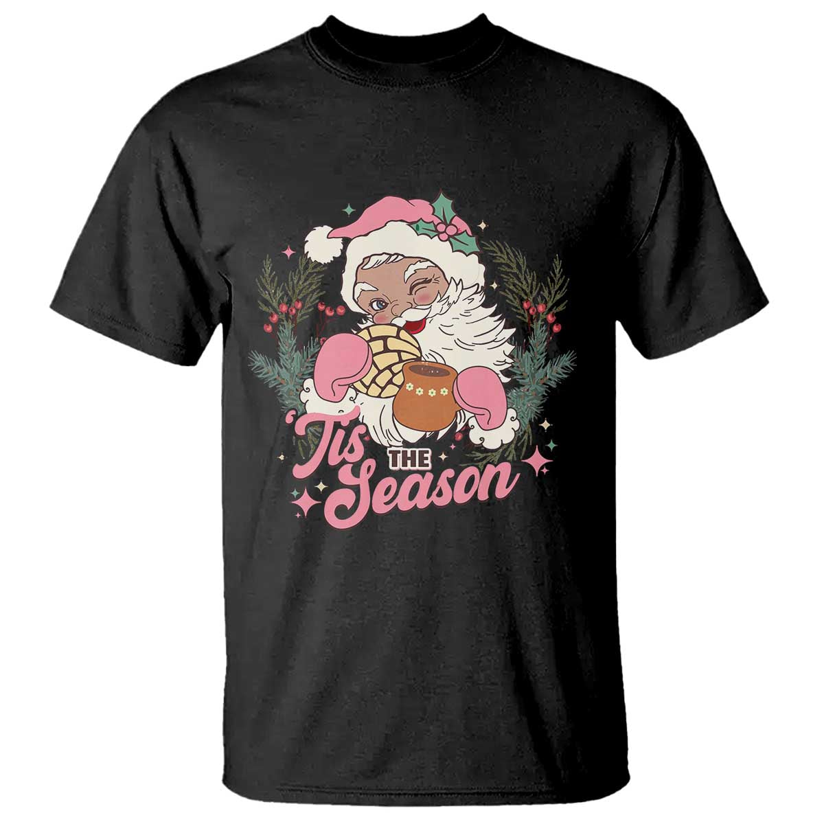 retro-pink-santa-t-shirt-tis-the-season-feliz-navidad-latin-america-mexican-christmas