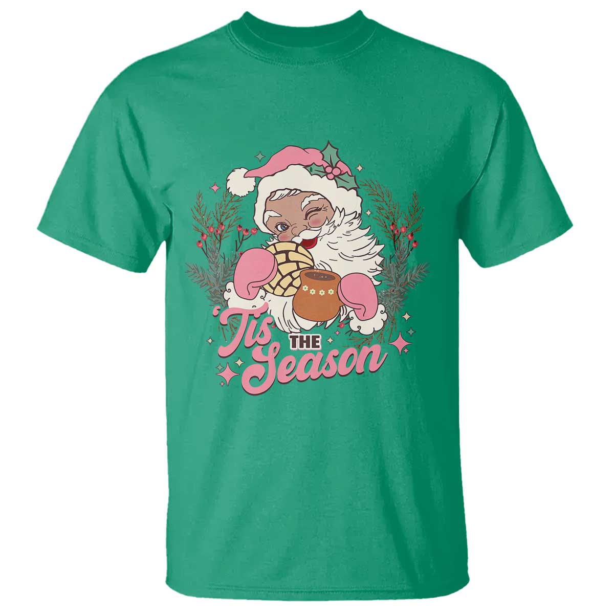 retro-pink-santa-t-shirt-tis-the-season-feliz-navidad-latin-america-mexican-christmas