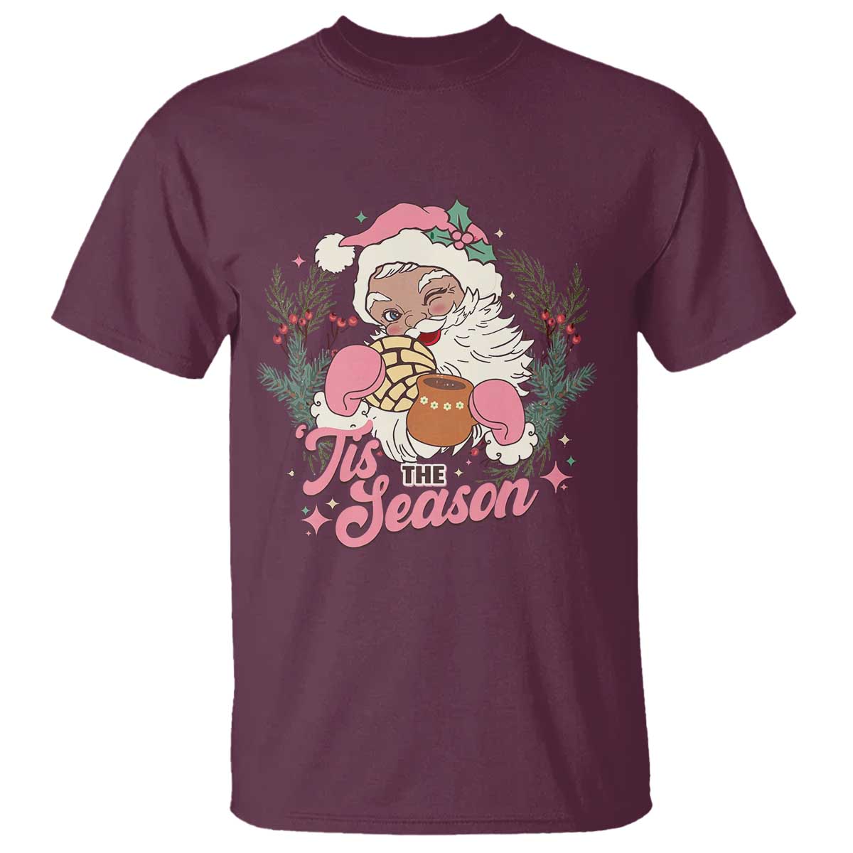retro-pink-santa-t-shirt-tis-the-season-feliz-navidad-latin-america-mexican-christmas