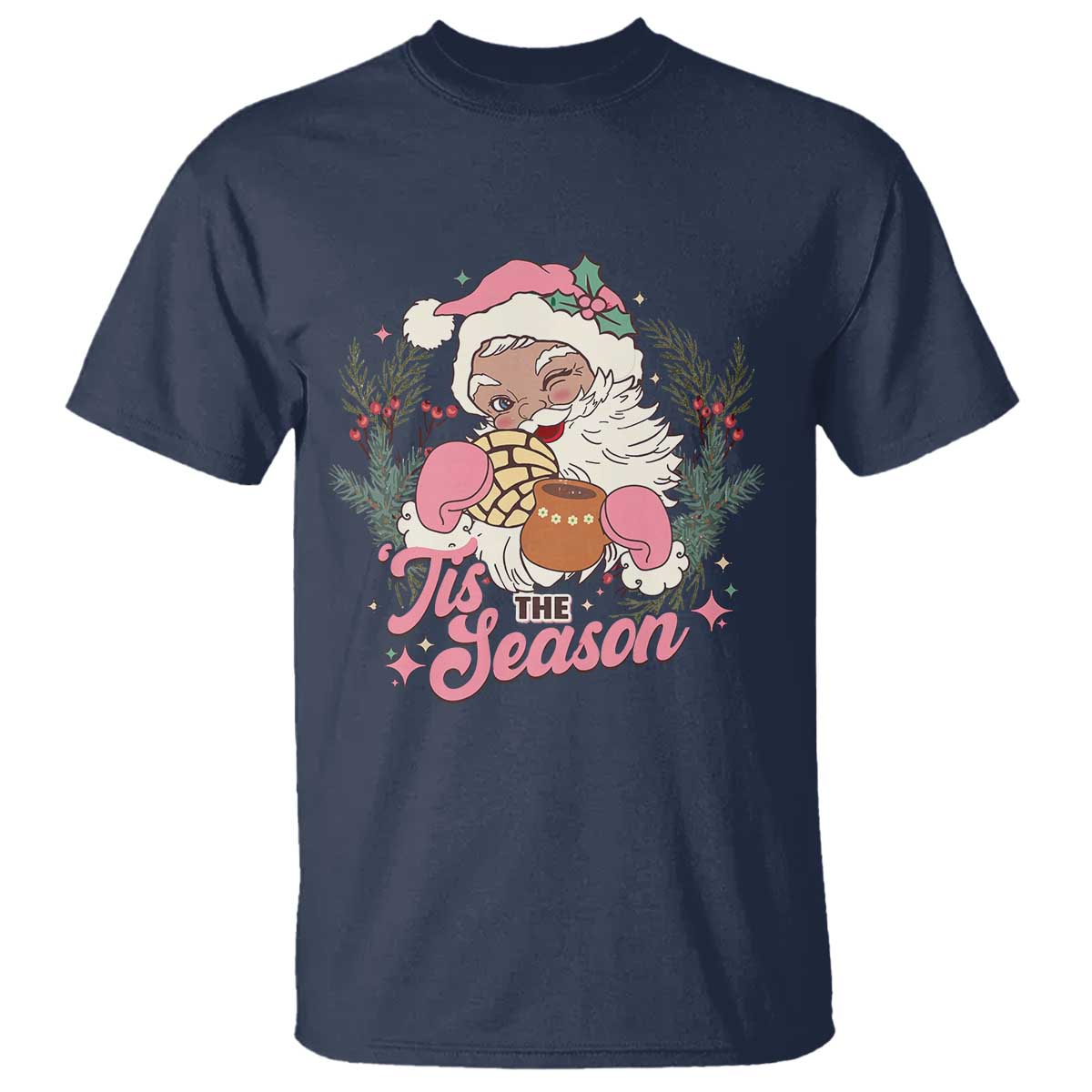 retro-pink-santa-t-shirt-tis-the-season-feliz-navidad-latin-america-mexican-christmas
