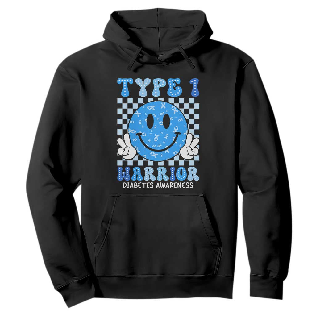 Diabetes Support Squad Hoodie Blue Ribbon T1D Warrior Retro Groovy