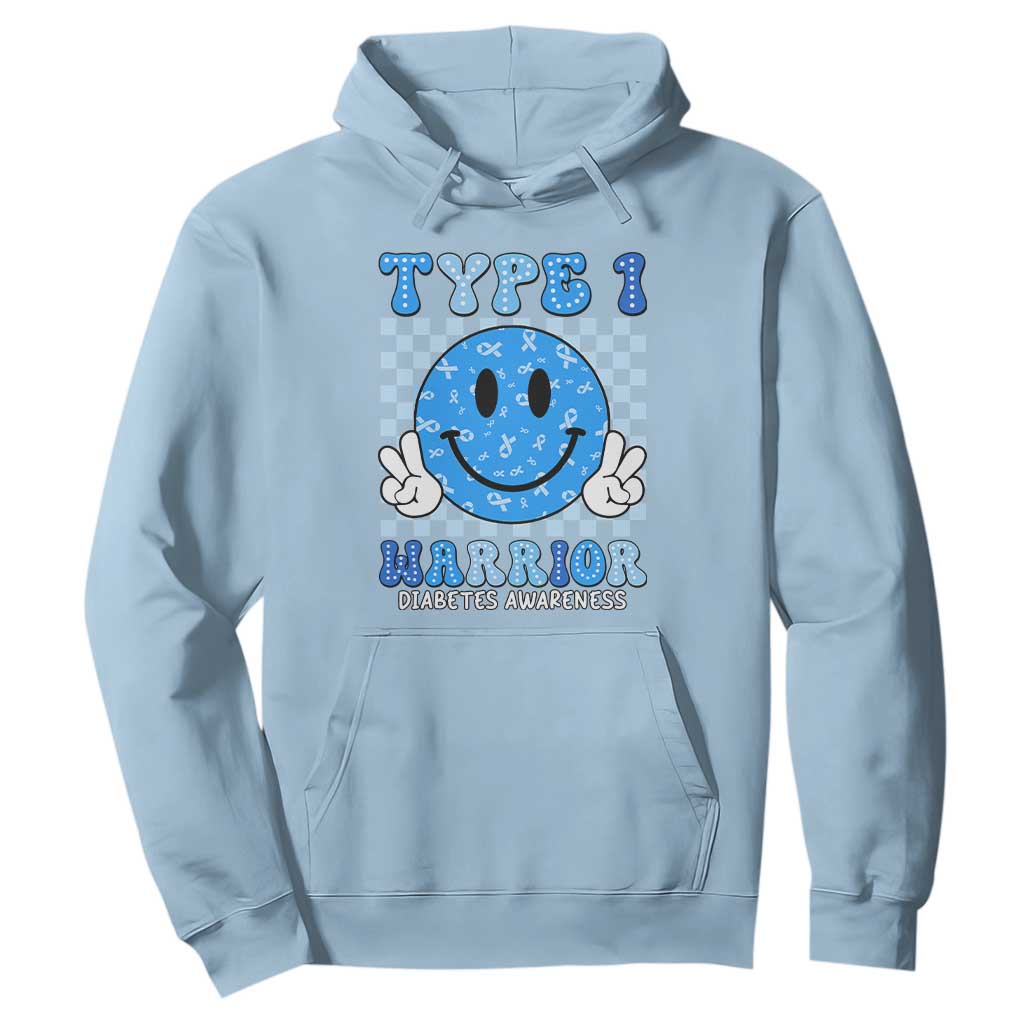 Diabetes Support Squad Hoodie Blue Ribbon T1D Warrior Retro Groovy