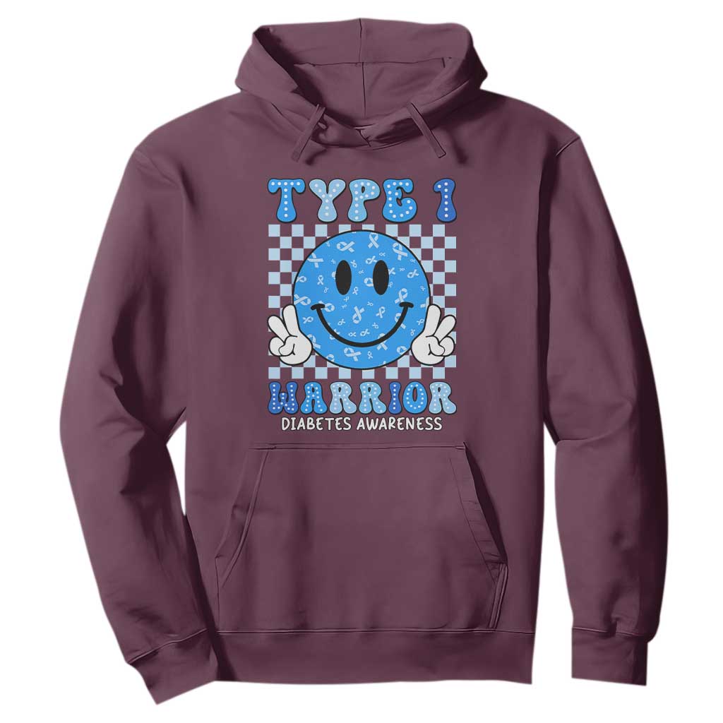 Diabetes Support Squad Hoodie Blue Ribbon T1D Warrior Retro Groovy